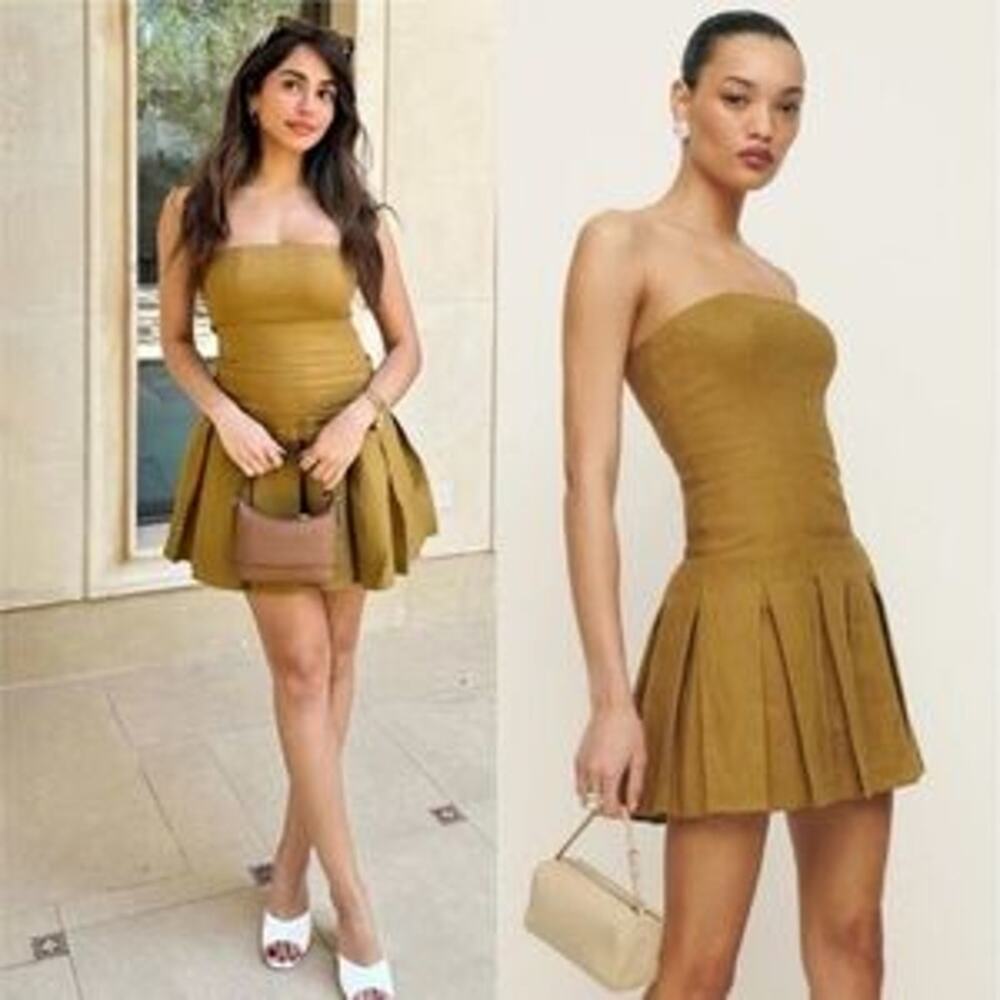 Reformation Isabeli Linen Mini Pleated Womens Dress Ginger Size 6 - Mustard Gold